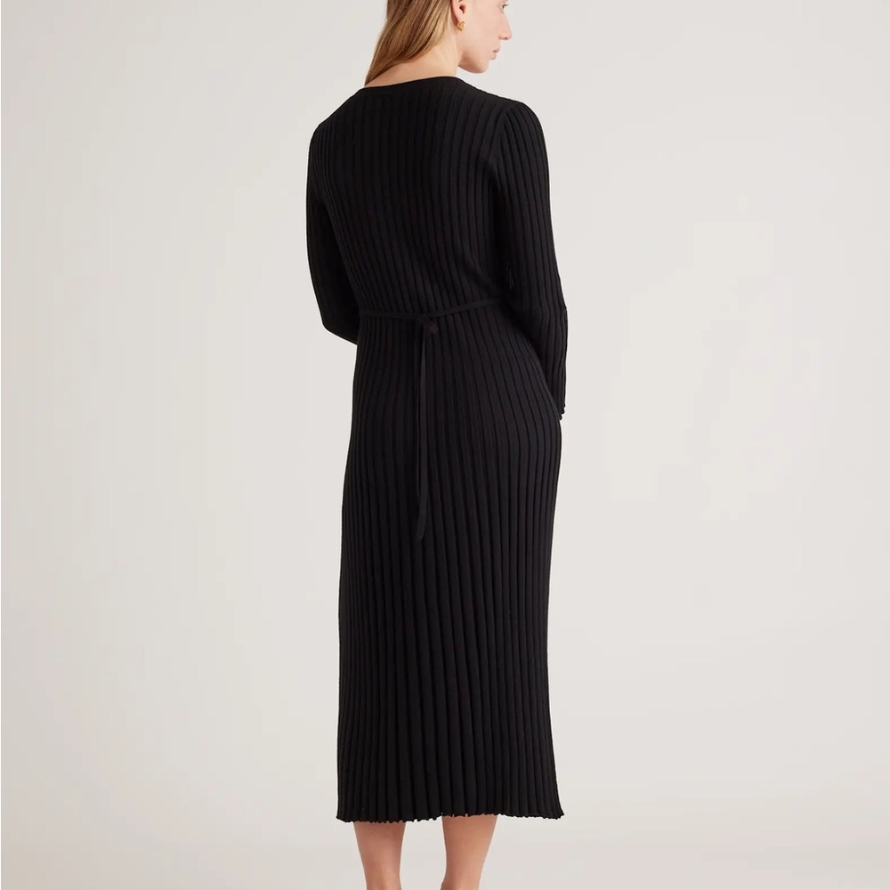 Quince Womens Cotton Cashmere Ribbed Long Sleeve Crew Midi Dress Black M - Picture 3 of 4